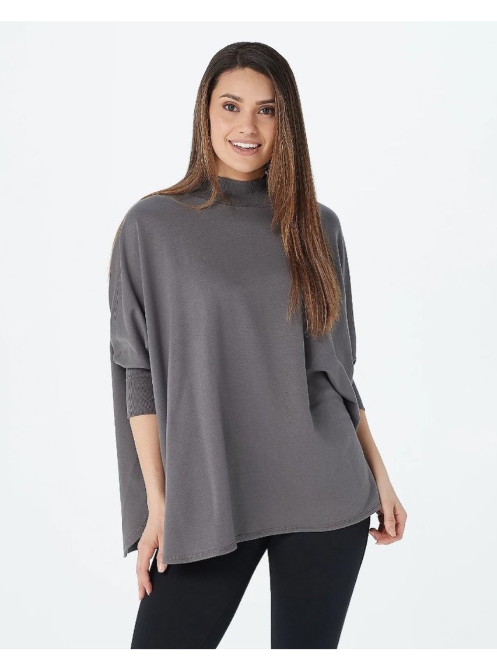 Zuda Mock Neck Oversized Gray Poncho Sweatshirt